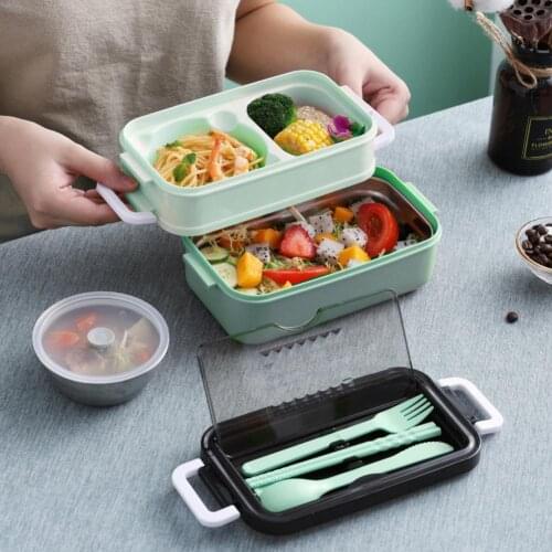 Portable Lunch Boxes 2-Layer Bento Lunch Box Food Containers For Outdoor Adult Kids With Soup Cup Breakfast Box