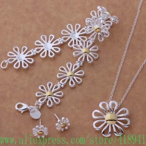 Silver Plated Jewelry Sets Bracelet 110 + Necklace 302 + Earring 219 /eawamsda bbyajtfa AS124