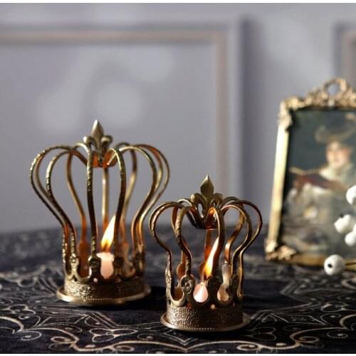 Retro Palace Gold Crown Onament Candlestick Brass Aromatherapy Candlestick Luxury Home Living Room Desktop Decor Accessories