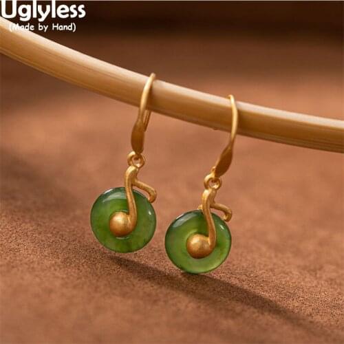 Uglyless Novel Design Musical Notes Earrings Women Natural Jasper Peace Buttons Dangle Earrings Gifts or Music Fans 925 Silver