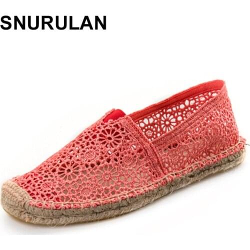 SNURULANWomen Casual Shoes 2018 Summer Women Loafers Cane Hemp Straw Fisherman Flat Heel Shoes Womens Slip on Female ShoesE374