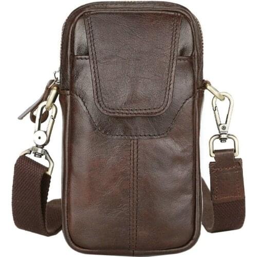 Genuine Leather Mens Crossbody Bag Small Shoulder Bag New Travel Fanny Pack Belt Loops Hip Bum Bag Waist Bag Mobile Phone Pouch