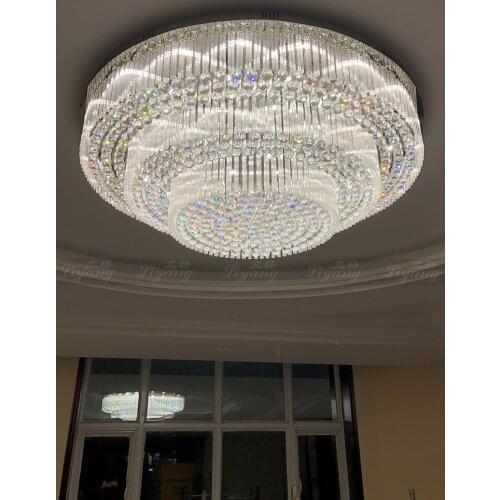 Custom light luxury round crystal lamp villa living room lamp LED ceiling lamp atmosphere hotel lobby light banquet hall lamp