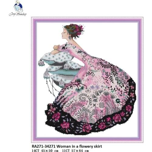 Woman in floral Dress Patterns 11CT Printed Fabric 14CT Counted Canvas DMC Cross Stitch Kits Embroidery Needlework Home Decor