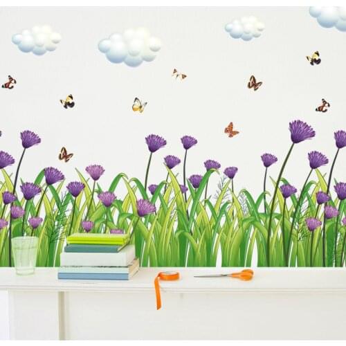 Vivid Green fresh chrysanthemum grass skirting kitchen and bathroom porch living room background wall stickers home decoration