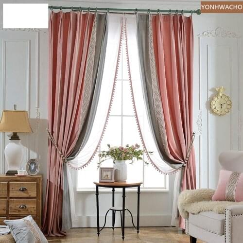 Custom curtain European flannel modern luxury living room pink thick velvet cloth blackout curtain tulle panel C649