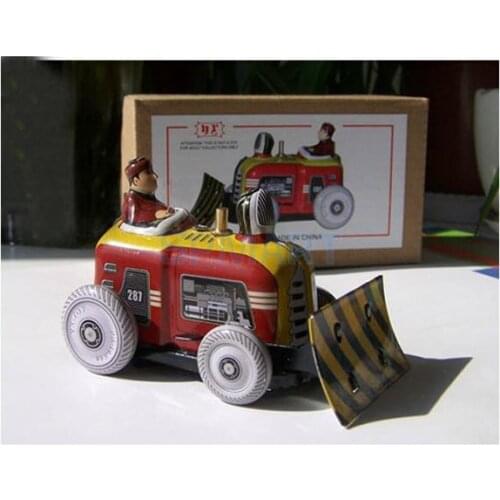 Wind Up Mini Bulldozer Tractor Model Toy Collectible Gift w/ Key