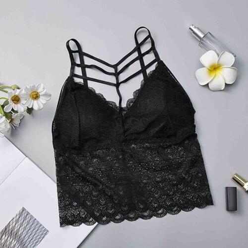 2019 Sexy Women Lace Floral Hollow Camis Femme V Neck Tank Tops Bandage Spaghetti Ladies Camisole Crop Top