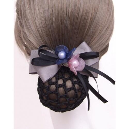 Ladies Hair Clip Hairpins Bow Ribbon Flower Barrette Cover Bowknot Net Bun Snood Elegant Handmade Office Women Hair Accessories