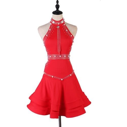 Red Black Sexy Latin Competition Dance Dress Women Professional Samba Dance Wear LadyS High-End Rhinestone Dresses S-XXL DL4795