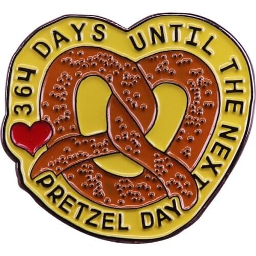 Pretzel day countdown lapel pin stylish heart shape pretzel art badge funny foodie jewelry