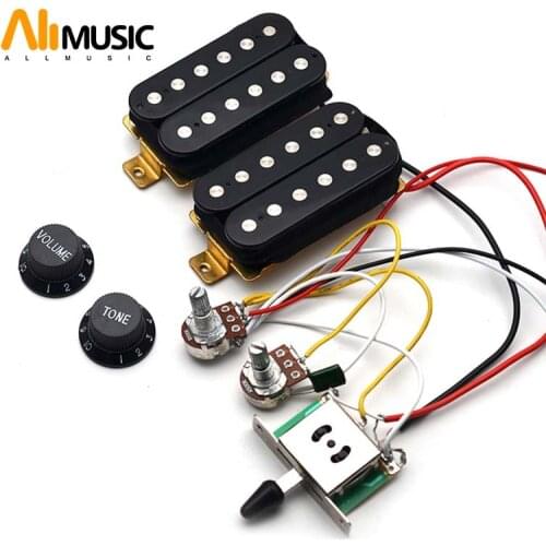 Guitar Humbucker Pickups With 3-way Switch 500K Potentiometer 1T1V Wiring Harness Prewired Black