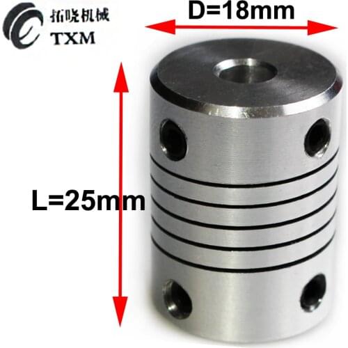 3 4 5 6 6.35 7 8 9 10mm D18*L25 Aluminium CNC Stepper Motor Flexible coupler Shaft Coupling for T8 lead screw