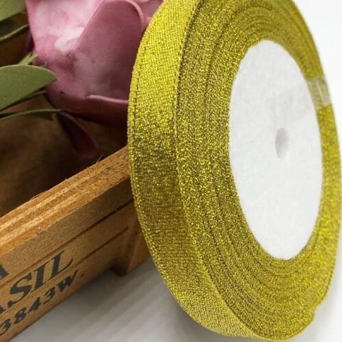12 mm 1/2" Gold Metallic Glitter ribbon craft/wedding 50Y 2 Rolls