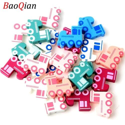 20x23mm Colorful Train Natural Wooden Beads For Jewelry Making Kids Toys Spacer Beads Baby Gift 30Pcs