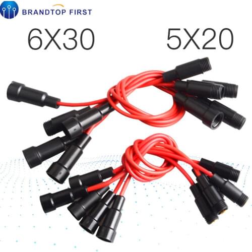 5pcs 5*20mm Glass fuse holder Screw Type 5X20mm with 22 AWG Wire Cable 250V Glass fuse tube fuse casing 6*30