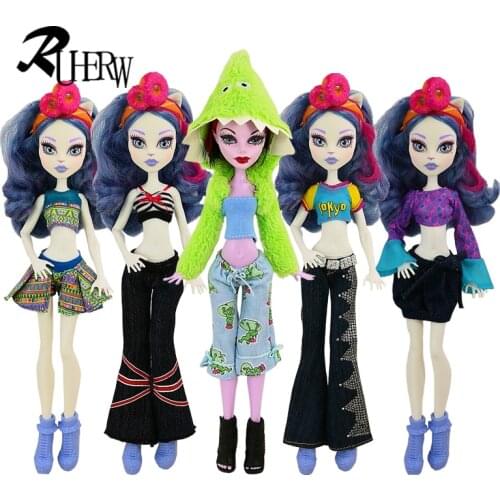 5 Pcs / lot New Fashion dress clothes pant for Monster High school Doll Clothing girl Doll House Children Gifts