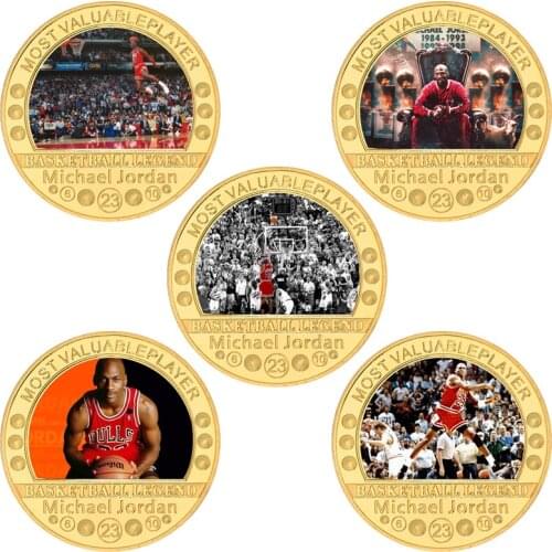 5 Designs Hot basketball Star Michael Jordan Air Jordan Souvenir Gold Coins for nice gifts