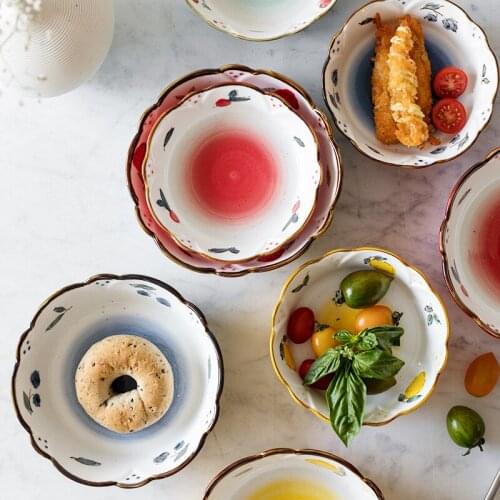 7-inch Hand-painted Round Girl Heart Lace Japanese Style Oven Bowl Adult Retro Ceramic Flower Cereal Love Small Salad Bowl