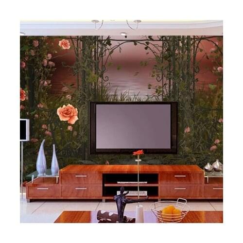 Large living room TV backdrop wallpaper mural 3D warm flower vine Custom Size
