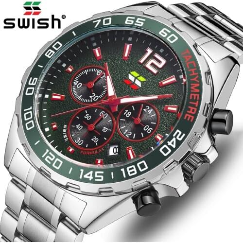 SWISH New Men Watches Top Brand Luxury Stainless Steel Quartz Watch Man Waterproof Sport Chronograph Gift Relogio Masculino