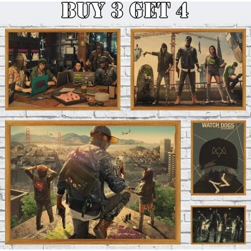 Watch Dogs Large Scale Online Game Role-Playing Game Kraft Paper Poster Room Dining Home Decor Wall Sticker
