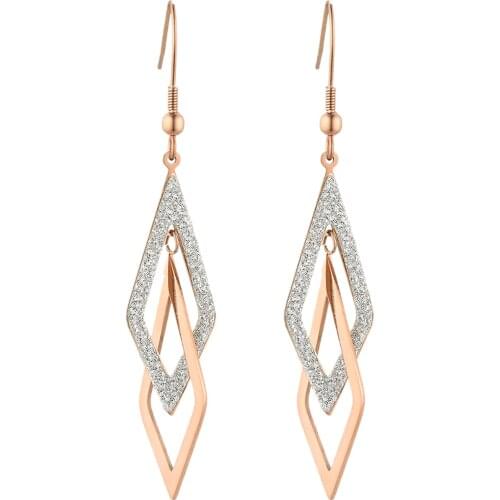 BONISKISS 2020 Long Statement Geometric Tassel Dangle Drop Earrings Big Geometric Rhombus Hollow Stainless Steel Earring