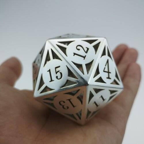 Rollooo Giant Hollow Metal Dice D20 Silver Finishing for Roleplaying Games Collection or Gift
