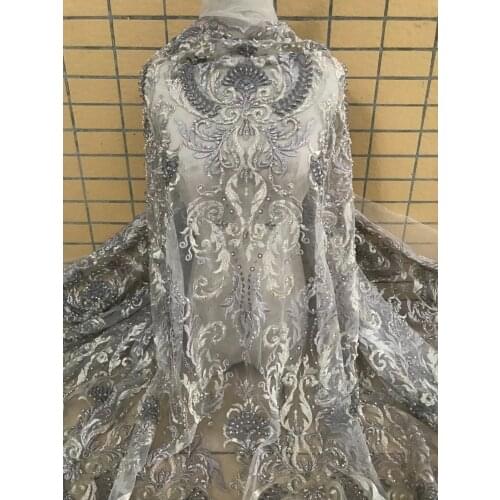 Graceful French embroidery lace fabric S-108887 with beads for bridal dress Newest African net lace