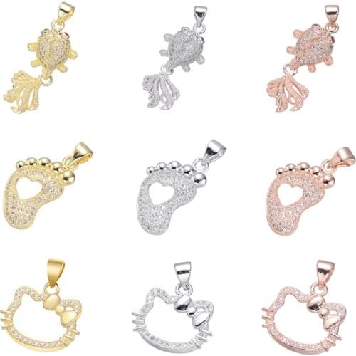 Juya DIY Accessory Supplies Micro Pave Zircon Cat Hamsa Star Fish Charms Pendant For Women Kids Handmade Fashion Jewelry Making