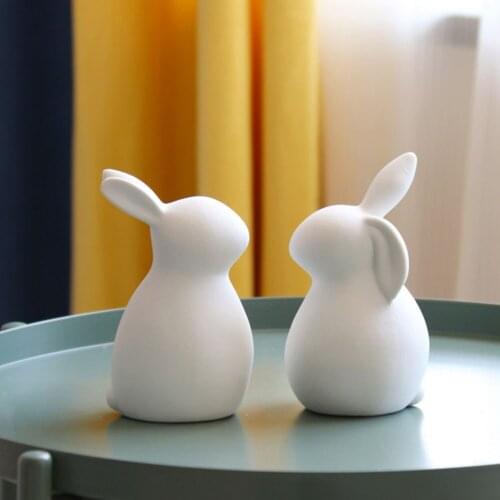 1pc Easter Ornament Ceramic Rabbit Decor Childrens Desktop Ornament (White)