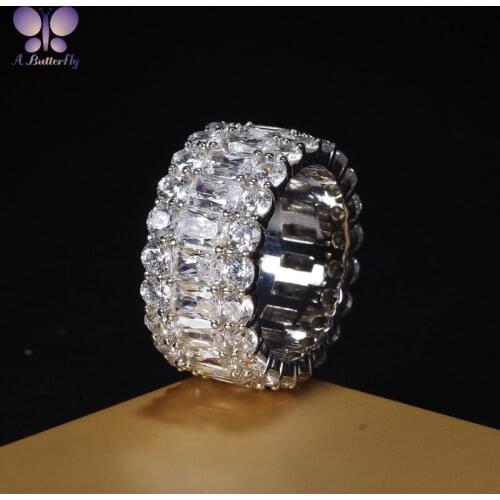 A Butterfly 925 Sterling Silver 3-row Wide Band Wedding Eternity Ring SONA Diamond Engagement Ring Luxury Jewelry