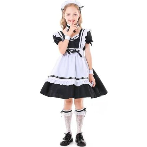 Black And White Girls Halloween Maid Costume Kids Children Housekeeper Cosplay Carnival Purim Parade Stage Role Play Party Dress