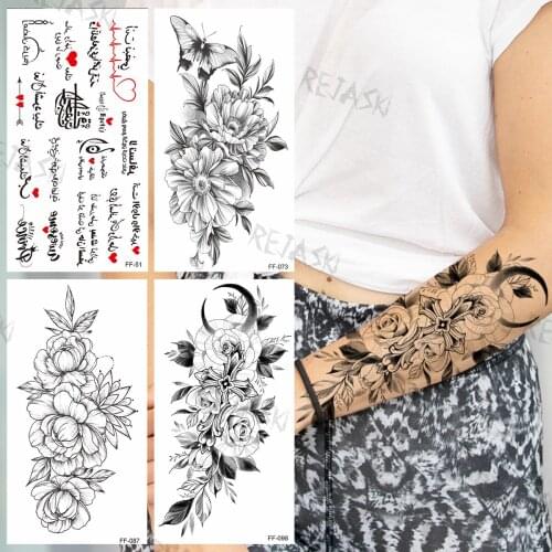 Cross Rose Temporary Tattoos For Women Girls Realistic Letter Butterfly Dahlia Waterproof Fake Tattoo Sticker Arm Body Tatoos 3D
