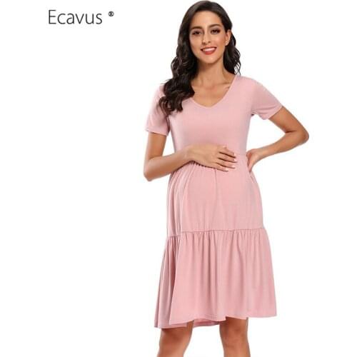Summer Womens Maternity Dress Pregnant Clothes Short Sleeve Dress V Neck Cupcake Splice Baby Shower Dresses for Pregnant Women