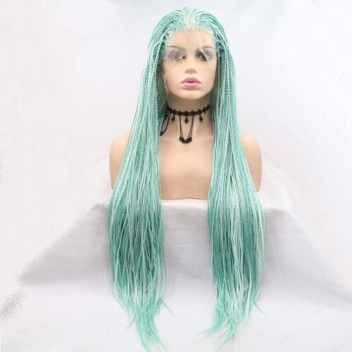 Melody Box Braids Wig Mermaid Blue Green Mixed Blonde White Color Hair 13×3 Synthetic Lace Front Micro Braided Wig