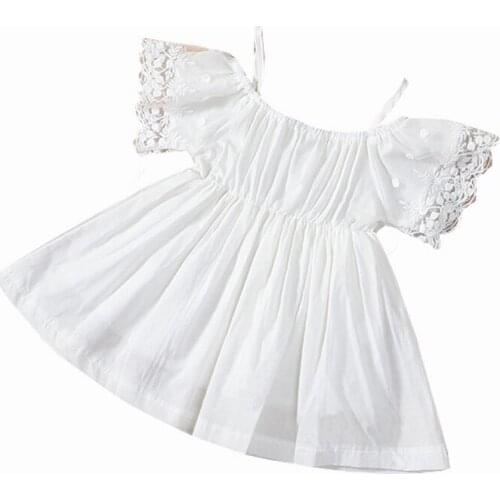 Pleated Cute White Girls Summer Dress Beautiful Lace Kids Slip Outfit One-piece Childrens Clothes