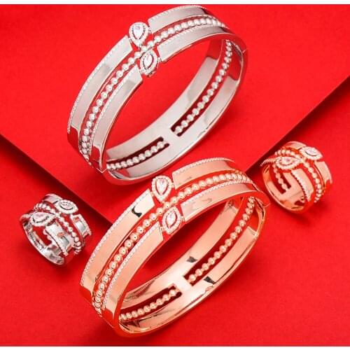 KellyBola Luxury Fashion Shiny Bangle Ring 2PCS Ladies Bridal Wedding Jewelry Perfect Gift High Quality Accessories New 2021