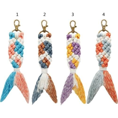 Hand-woven School Bag Pendant Creative New Colorful Nordic Style Mer-maid Key Chain Rope Woven Bag Pendant Female