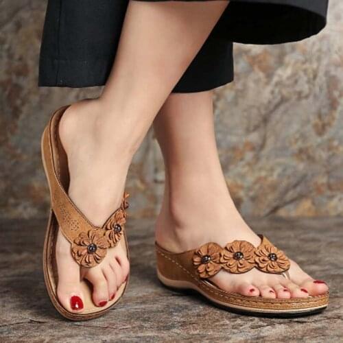 Woman Casual Fashion Flower Platform Fashion 2021 Womens Sandals Retro Rome Shoes Ladies Flip-Flops Beach Cool Women Sandals