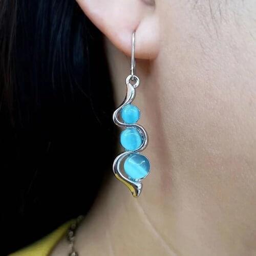 Fashionable Ornament Eardrop Beaded Dangle Hook Ear Stud Earrings Elegant Female Serpentine MOONSTONE Earrings Women Girls GIFT