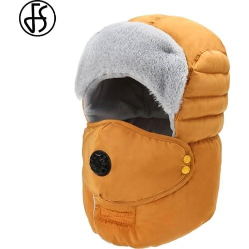 FS Winter Bomber Hats For Men Women Yellow Pink Windproof Earflap Cap With Breathing Ear Protection Hood Hat Beanies Bonnet