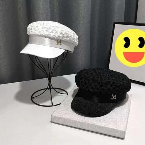 Thermal Keeping Hats Made From Cotton in Freezing Winter & Breezing Autumn Navy Hats with Ribbon & Letter Ornament