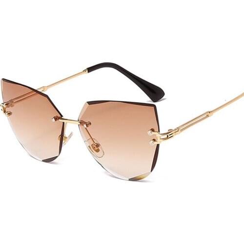 Vintage Cat Eye Sunglasses Women Fashion Rimless Gradient Sun Glasses Female Luxury Brand Designer Lady Shades Outdoor Eyewear
