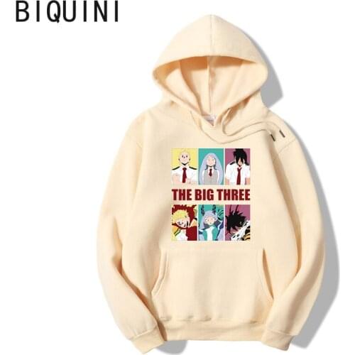 Boku no hero the big three black over size sweatshirt hoodies Cute Kawaii Ullzang Harajuku Funny print top vintage dropshipping
