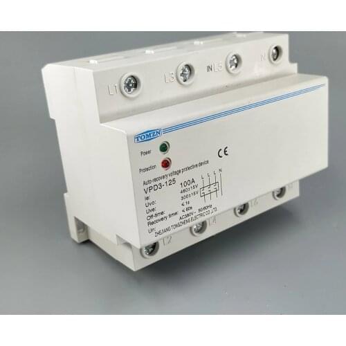 100A 380V Three Phase four wire Din rail automatic recovery over voltage and under voltage protective protection relay