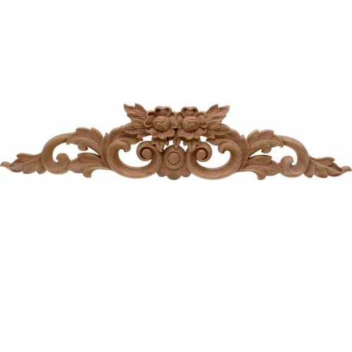 VZLX Wood Carving Decal Bed Windows Wooden Miniatures Unpainted Furniture Cabinet Decorative Figurines Applique Home Decoration