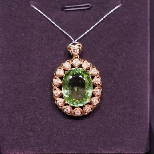 Y324 Fine Jewelry Real 18K Gold 100% Natural 12.8ct Green Tourmaline Female Diamonds Gemstone Diamond Womens Pendants Necklaces