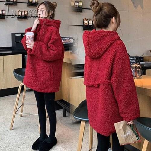 Merry Christmas Red Color Imitation Lambswool Women Sweatshirt Hooded Thick Female Sweatshirts