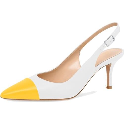 Women Sandals Fashion Two-tone Fabric Pumps 6.5CM Stiletto Pointed Toe Womens Shoes For Summer Autumn 2021
